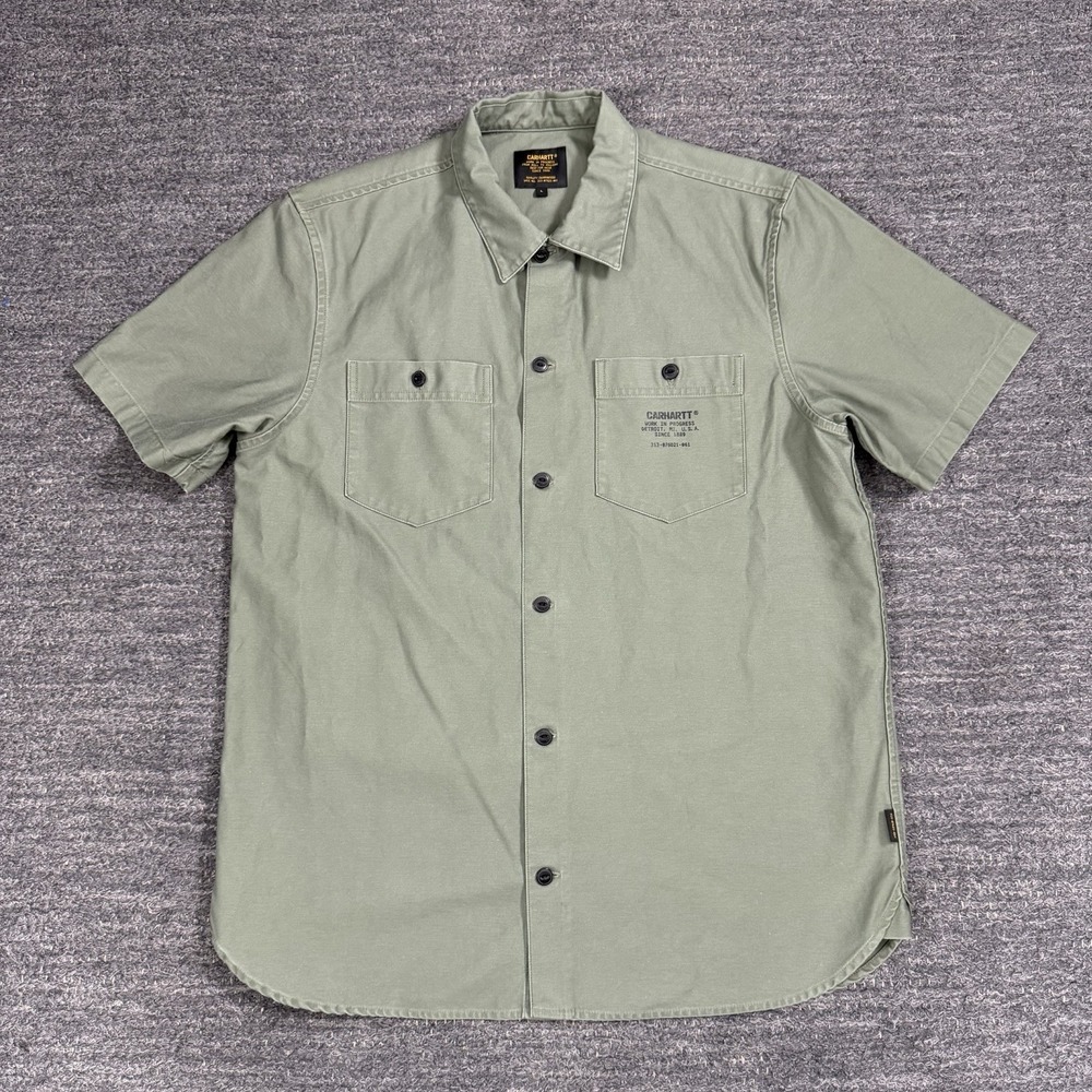 Carhartt WIP Curt Shirt Men Large Green Canvas Short Sleeve Workwear Detroit